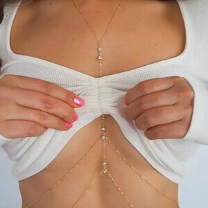 Gold Crystal Stones Layered Body Chain Jewelry